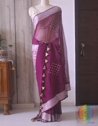 Wine Banarasi Handloom Khaddi Georgette Kadhuwa Saree – Handloom Saree Online India | Elegantt Drapes