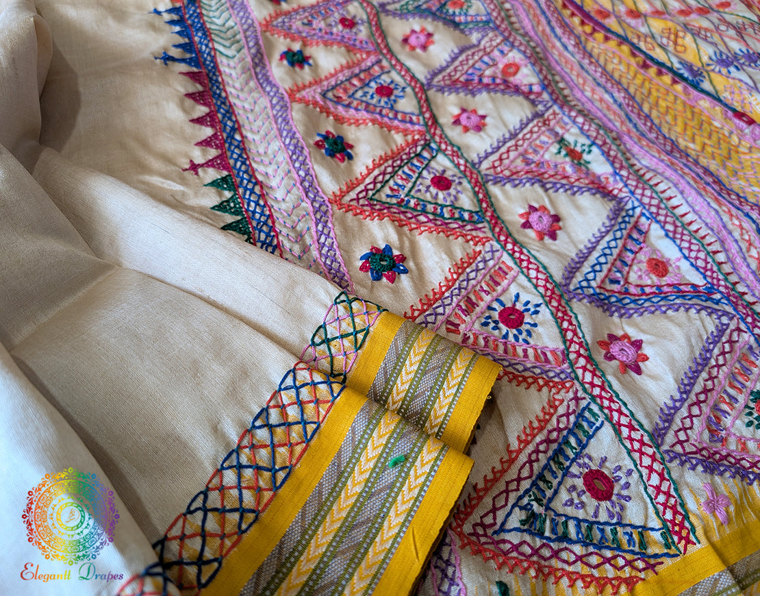 Lambani Handwork Vidarbha Tussar Silk Saree – Handloom Saree Online India | Elegantt Drapes