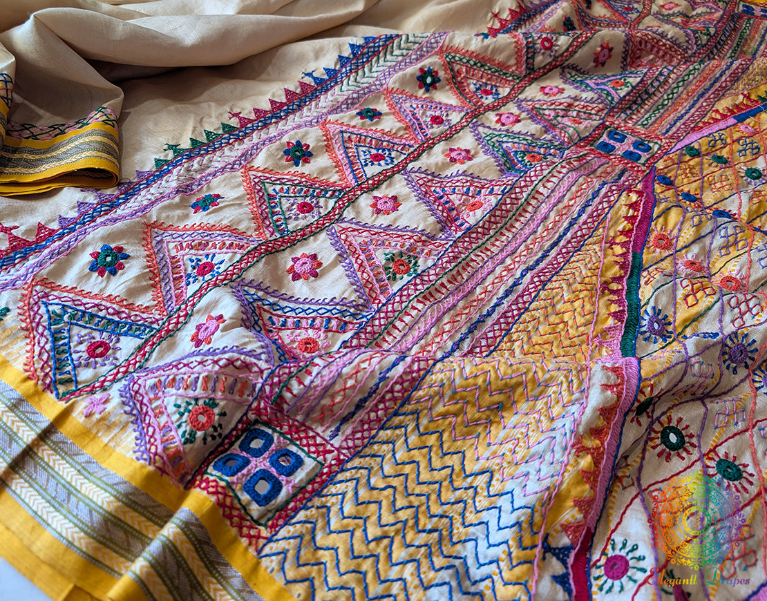 Lambani Handwork Vidarbha Tussar Silk Saree – Handloom Saree Online India | Elegantt Drapes