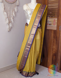 Ochre Yellow Pure Kanchi Cotton Saree – Handloom Saree Online India | Elegantt Drapes