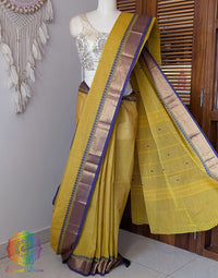 Ochre Yellow Pure Kanchi Cotton Saree – Handloom Saree Online India | Elegantt Drapes