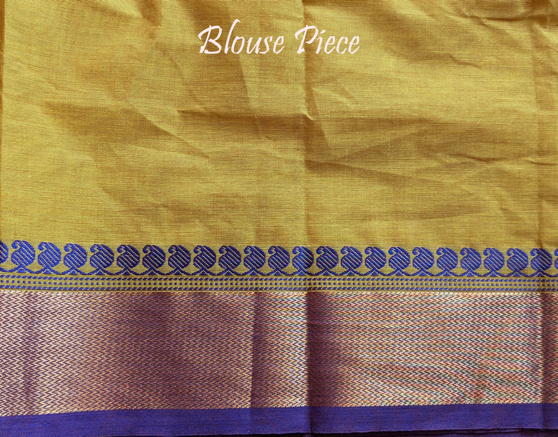 Ochre Yellow Pure Kanchi Cotton Saree – Handloom Saree Online India | Elegantt Drapes