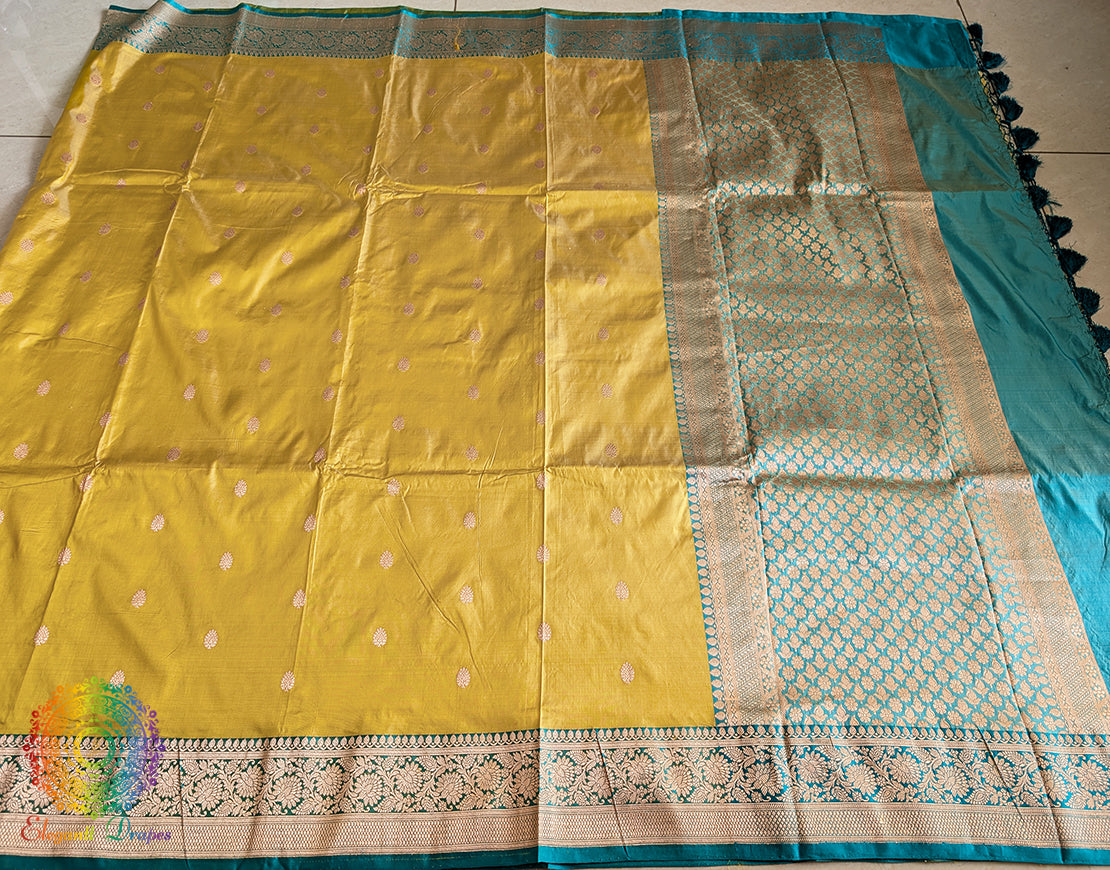 Yellow Banarasi Handloom Katan Silk Saree – Handloom Saree Online India | Elegantt Drapes