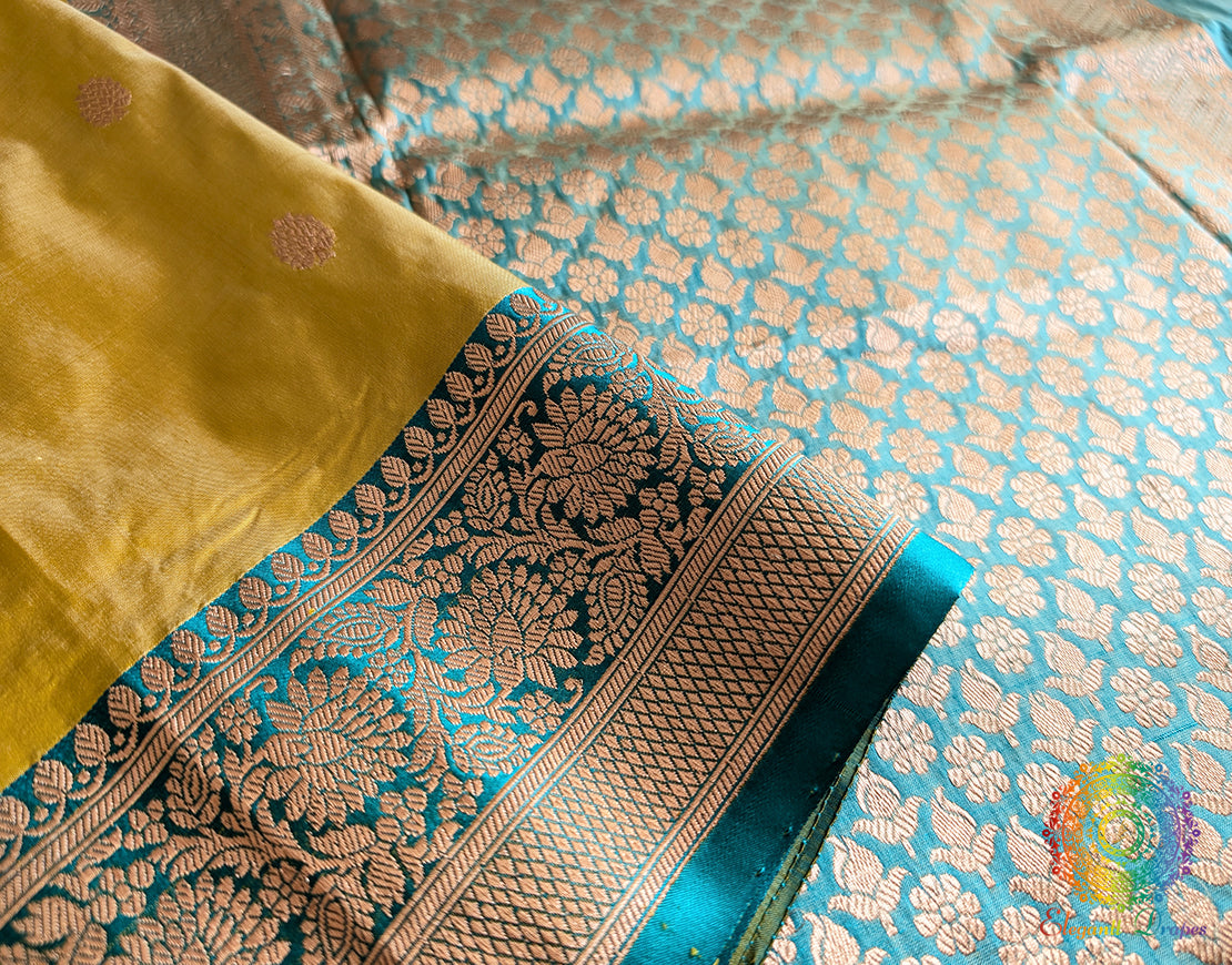 Yellow Banarasi Handloom Katan Silk Saree – Handloom Saree Online India | Elegantt Drapes