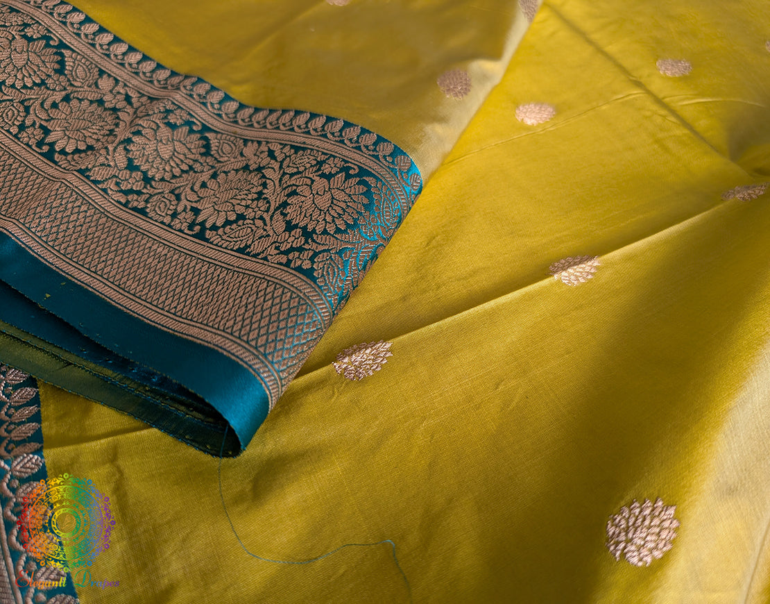 Yellow Banarasi Handloom Katan Silk Saree – Handloom Saree Online India | Elegantt Drapes