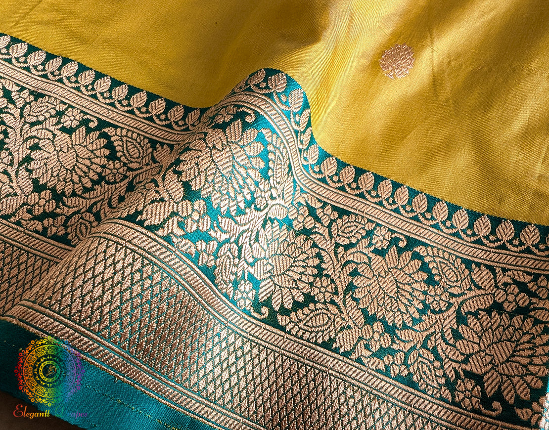 Yellow Banarasi Handloom Katan Silk Saree – Handloom Saree Online India | Elegantt Drapes