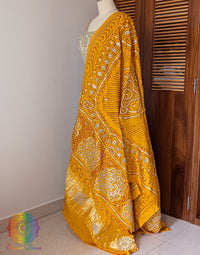 Yellow Gaji Silk Bandhani Gota Handwork Dupatta – Bandhani Saree Online India | Elegantt Drapes
