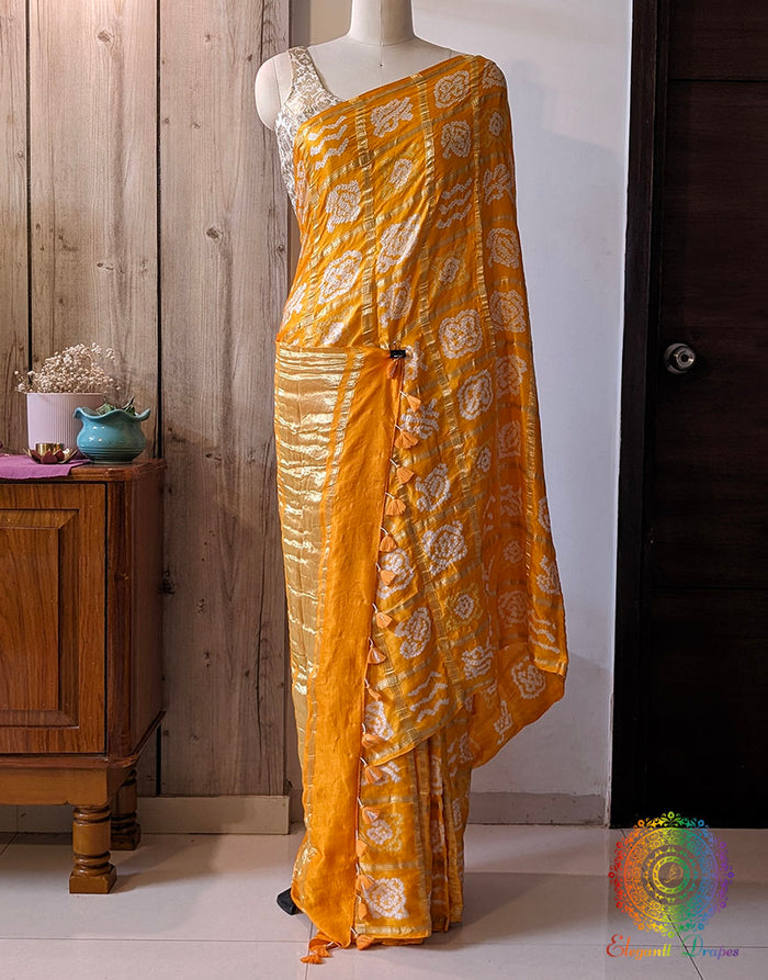 Yellow Gharchola Pure Gaji Silk Bandhani Saree