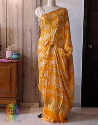Yellow Gharchola Pure Gaji Silk Bandhani Saree