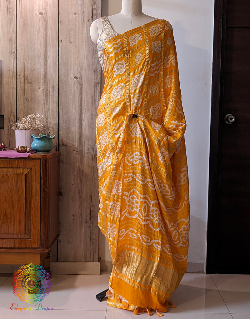 Yellow Gharchola Pure Gaji Silk Bandhani Saree