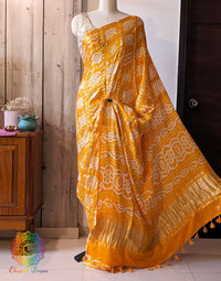 Yellow Gharchola Pure Gaji Silk Bandhani Saree