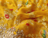 Yellow Banarasi Pure Georgette Gota Embroidered Saree – Handloom Saree Online India | Elegantt Drapes