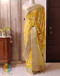 Yellow Banarasi Pure Georgette Gota Embroidered Saree – Handloom Saree Online India | Elegantt Drapes