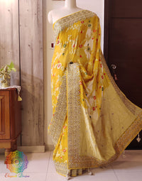Yellow Banarasi Pure Georgette Gota Embroidered Saree – Handloom Saree Online India | Elegantt Drapes