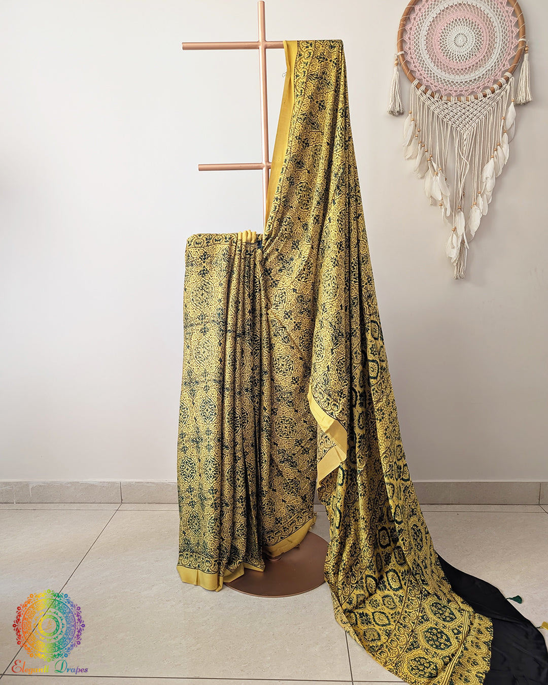 Yellow Modal Silk Ajrakh Saree – Ajrakh Saree Online India | Elegantt Drapes