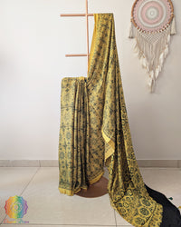 Yellow Modal Silk Ajrakh Saree – Ajrakh Saree Online India | Elegantt Drapes