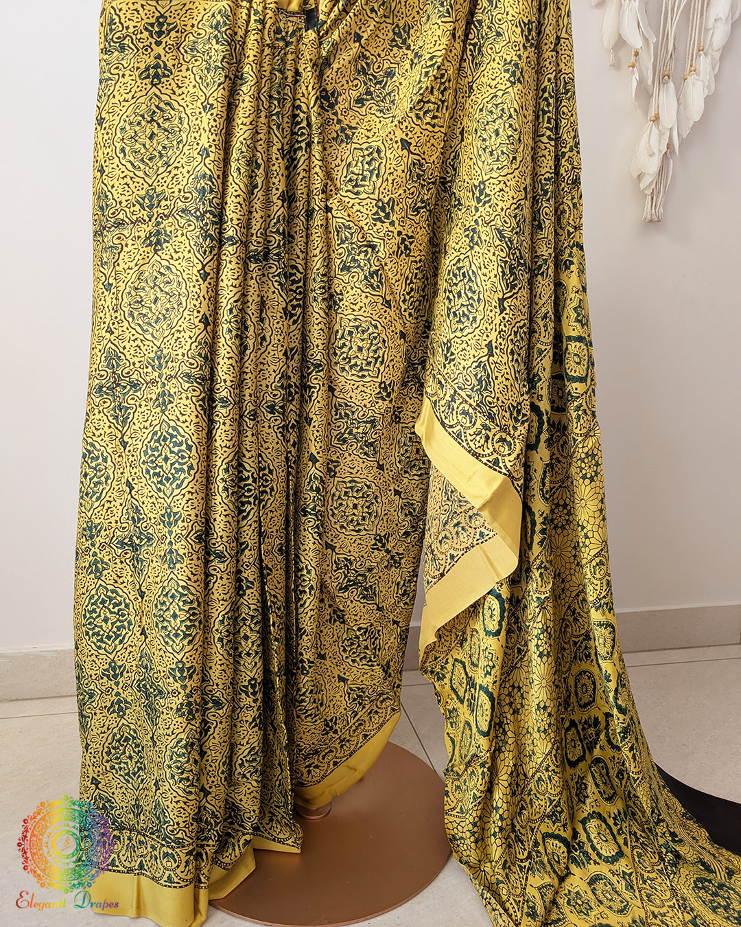 Yellow Modal Silk Ajrakh Saree – Ajrakh Saree Online India | Elegantt Drapes