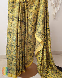 Yellow Modal Silk Ajrakh Saree – Ajrakh Saree Online India | Elegantt Drapes
