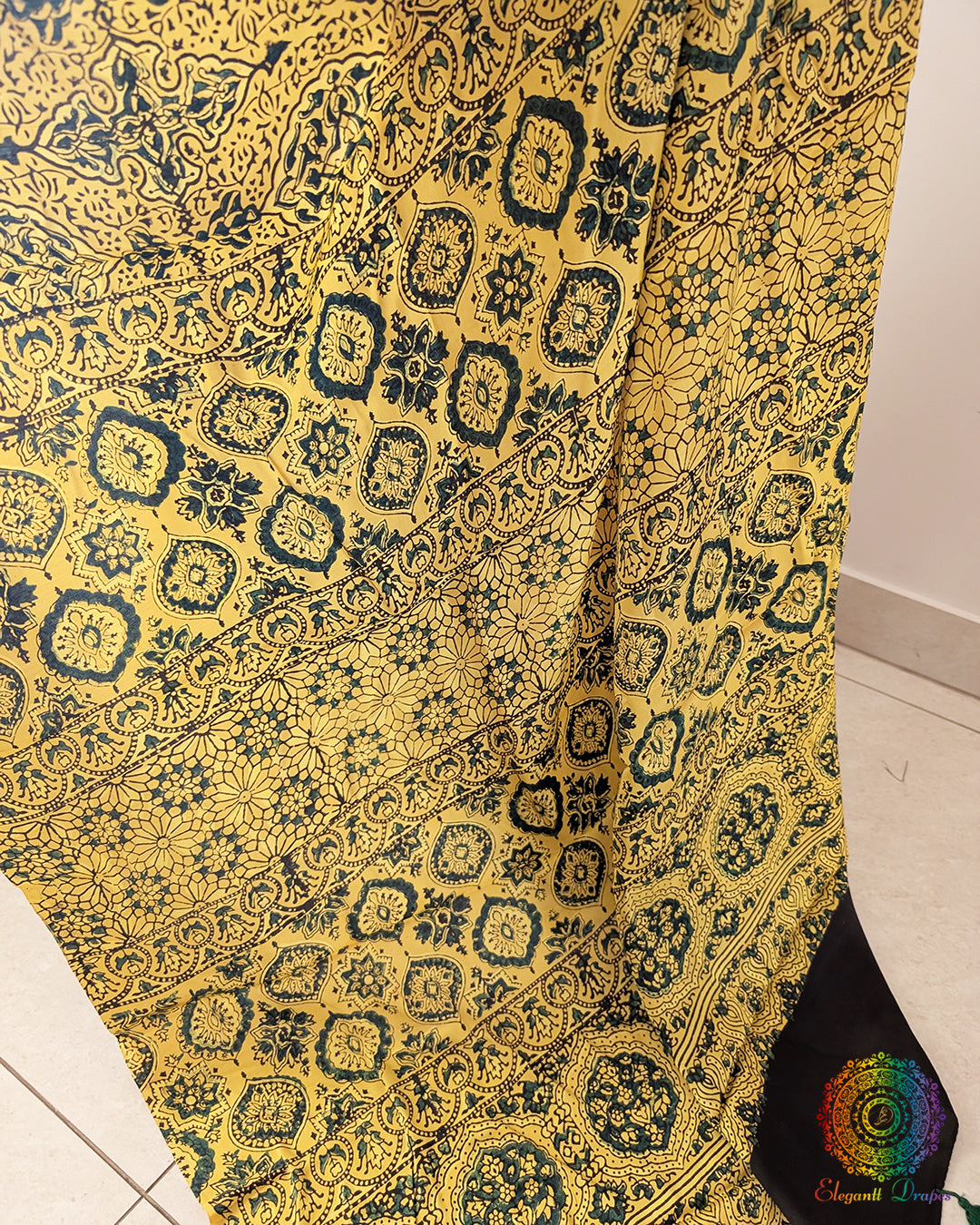 Yellow Modal Silk Ajrakh Saree – Ajrakh Saree Online India | Elegantt Drapes
