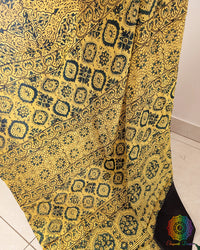 Yellow Modal Silk Ajrakh Saree – Ajrakh Saree Online India | Elegantt Drapes