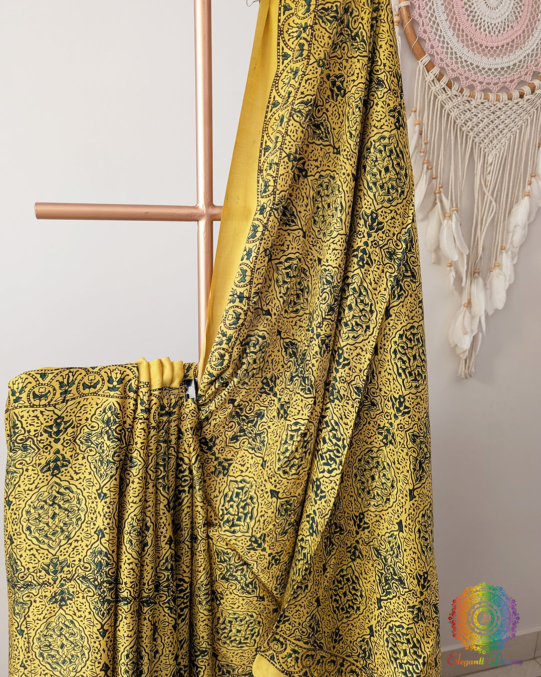 Yellow Modal Silk Ajrakh Saree – Ajrakh Saree Online India | Elegantt Drapes