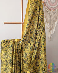 Yellow Modal Silk Ajrakh Saree – Ajrakh Saree Online India | Elegantt Drapes