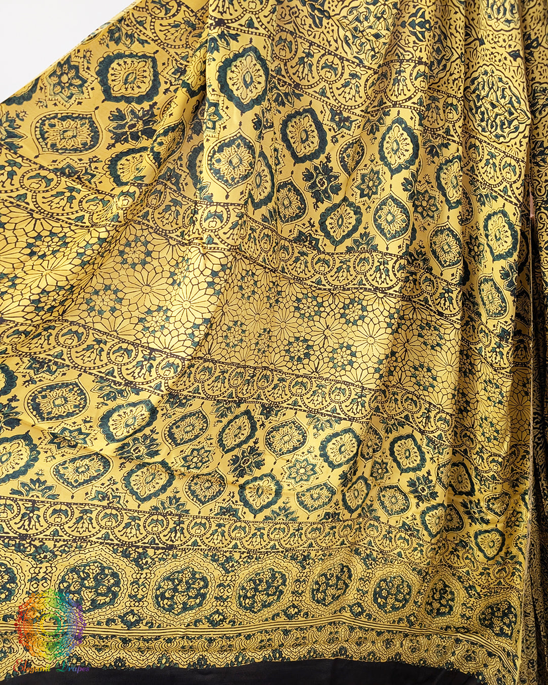 Yellow Modal Silk Ajrakh Saree – Ajrakh Saree Online India | Elegantt Drapes