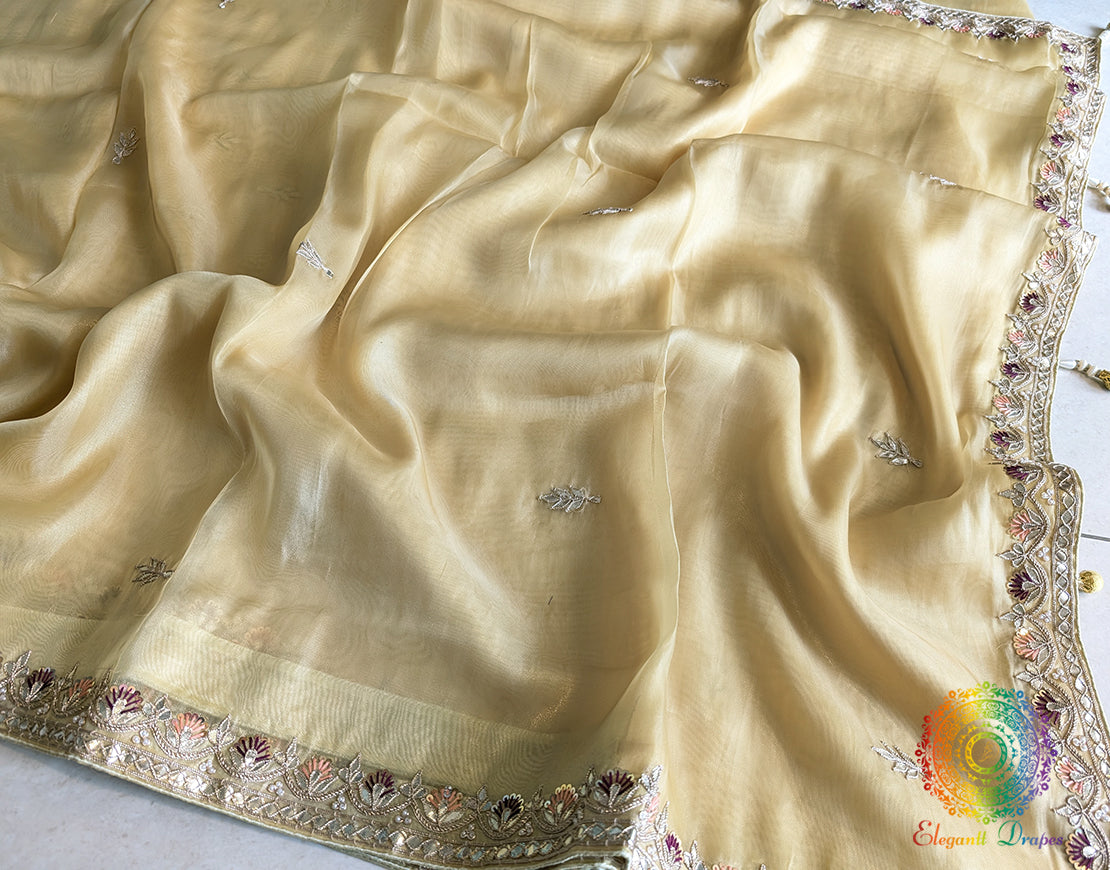 Yellow Tissue Organza Gota Patti Saree – Handloom Saree Online India | Elegantt Drapes