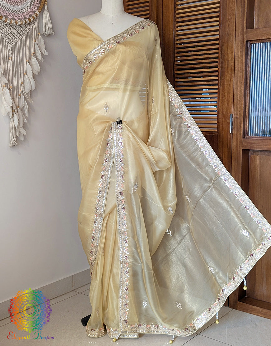 Yellow Tissue Organza Gota Patti Saree – Handloom Saree Online India | Elegantt Drapes