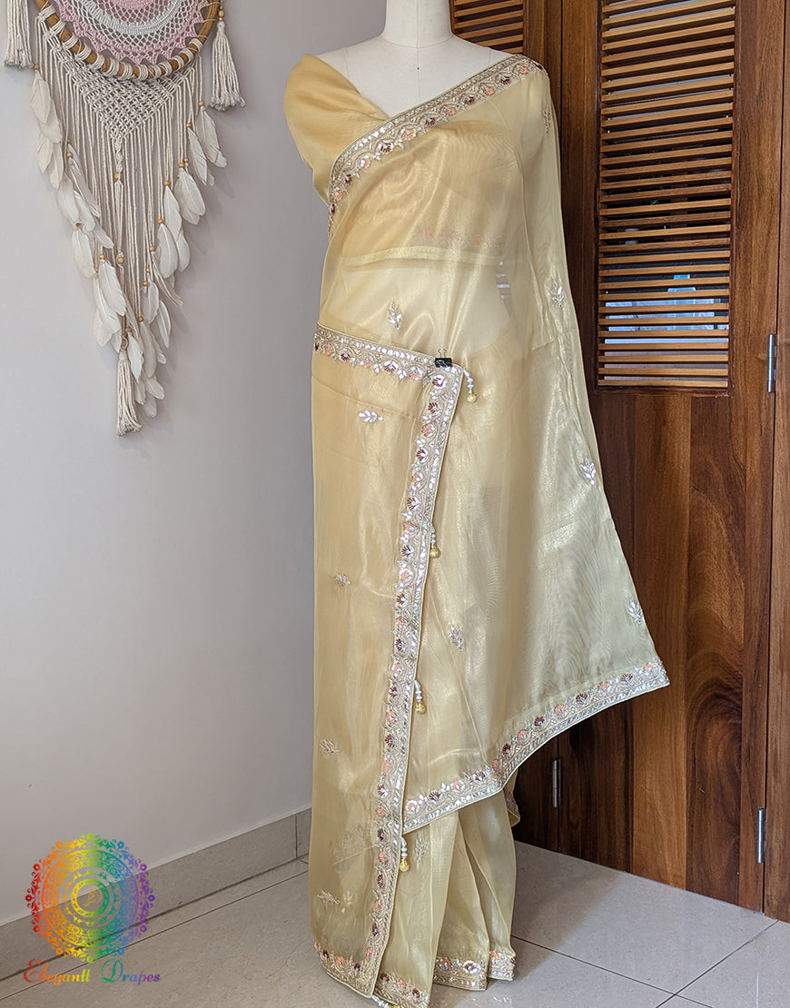 Yellow Tissue Organza Gota Patti Saree – Handloom Saree Online India | Elegantt Drapes