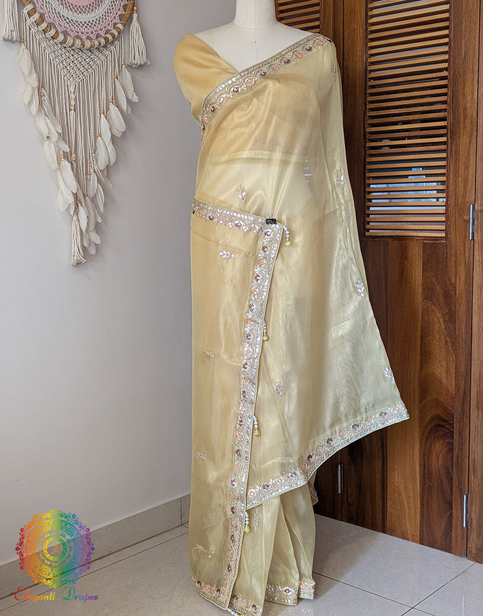 Yellow Tissue Organza Gota Patti Saree – Handloom Saree Online India | Elegantt Drapes