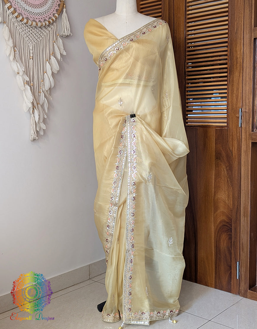 Yellow Tissue Organza Gota Patti Saree – Handloom Saree Online India | Elegantt Drapes