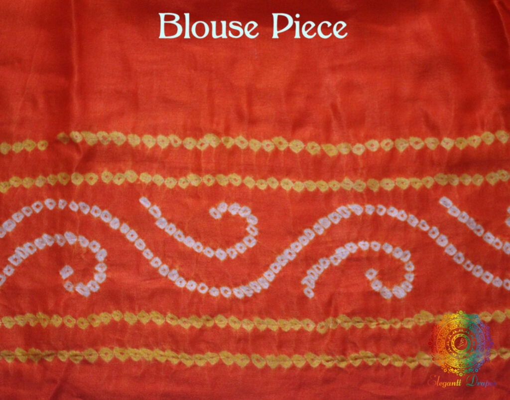Yellow Orange Gharchola Bandhani saree drape Blouse