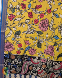 Yellow Pen Kalamkari Bangalore Silk Dupatta – Handloom Saree Online India | Elegantt Drapes