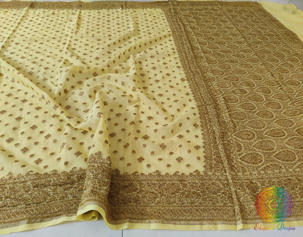 Yellow Banarasi Handloom Pure Khaddi Georgete Saree – Handloom Saree Online India | Elegantt Drapes