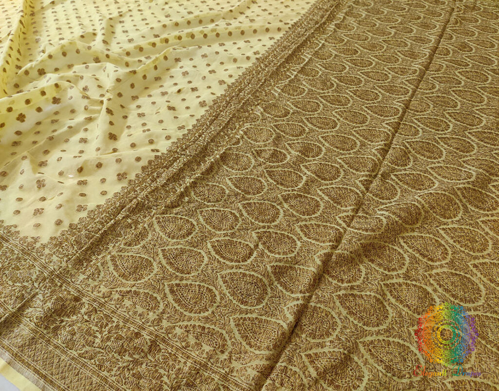 Yellow Banarasi Handloom Pure Khaddi Georgete Saree – Handloom Saree Online India | Elegantt Drapes