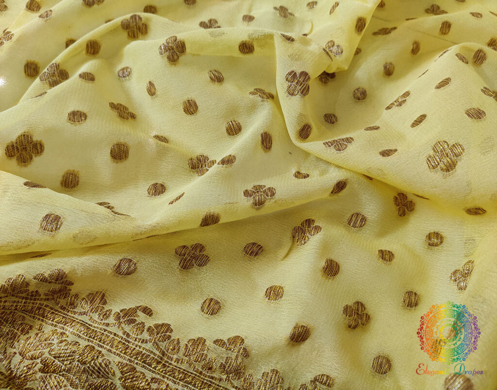 Yellow Banarasi Handloom Pure Khaddi Georgete Saree – Handloom Saree Online India | Elegantt Drapes