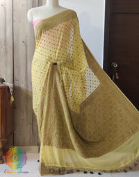 Yellow Banarasi Handloom Pure Khaddi Georgete Saree – Handloom Saree Online India | Elegantt Drapes
