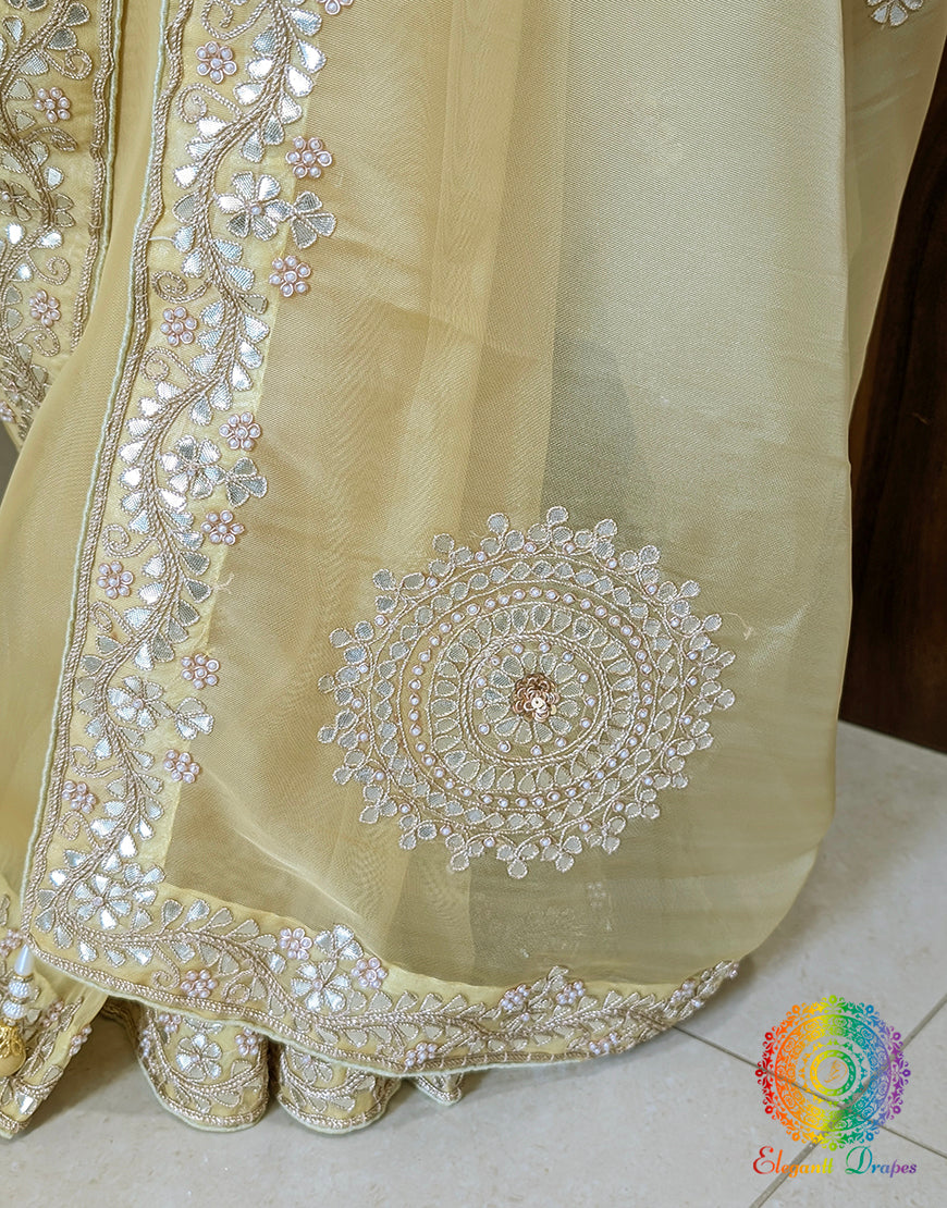 Yellow Tissue Organza Gota Patti Handwork Saree – Handloom Saree Online India | Elegantt Drapes