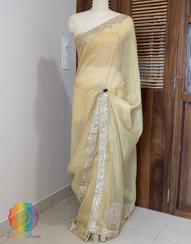 Yellow Tissue Organza Gota Patti Handwork Saree – Handloom Saree Online India | Elegantt Drapes