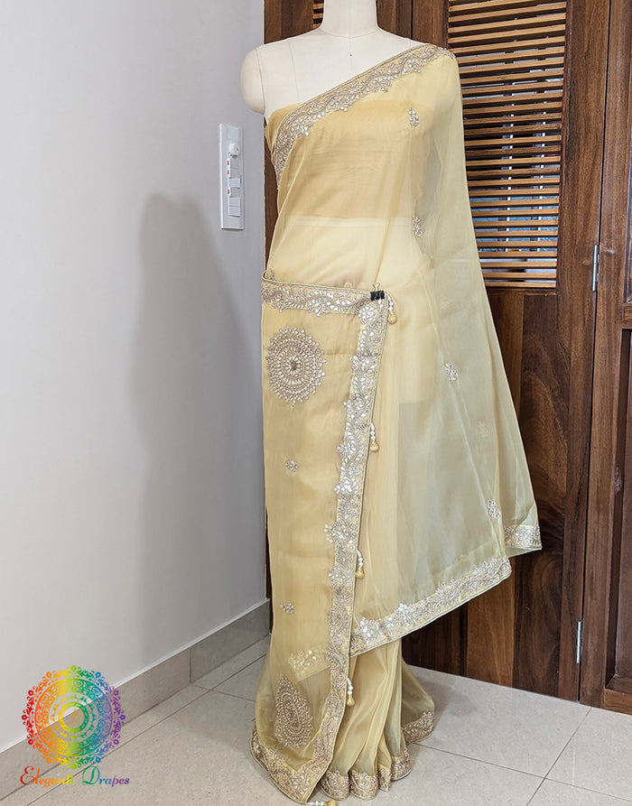 Yellow Tissue Organza Gota Patti Handwork Saree – Handloom Saree Online India | Elegantt Drapes