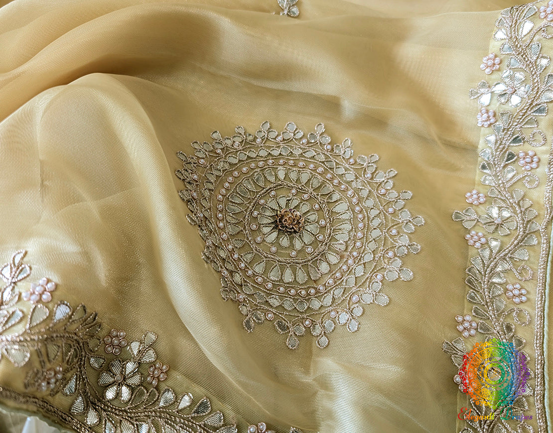 Yellow Tissue Organza Gota Patti Handwork Saree – Handloom Saree Online India | Elegantt Drapes