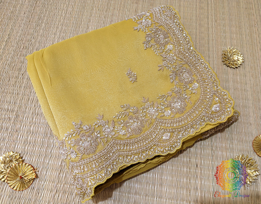 Yellow Tissue Organza Zardozi Handwork Saree – Handloom Saree Online India | Elegantt Drapes