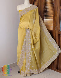 Yellow Tissue Organza Zardozi Handwork Saree – Handloom Saree Online India | Elegantt Drapes