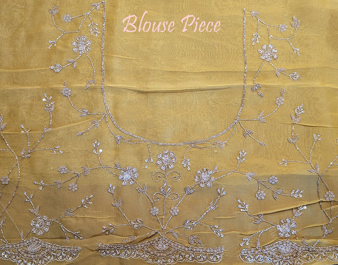 Yellow Tissue Organza Zardozi Handwork Saree – Handloom Saree Online India | Elegantt Drapes
