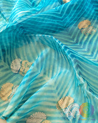 Close-up of Arashi Shibori detailing on Aqua Blue Banarasi Kora Silk Dupatta