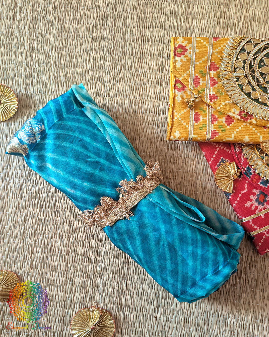 Aqua Blue Banarasi Kora Silk Dupatta with Arashi Shibori pattern