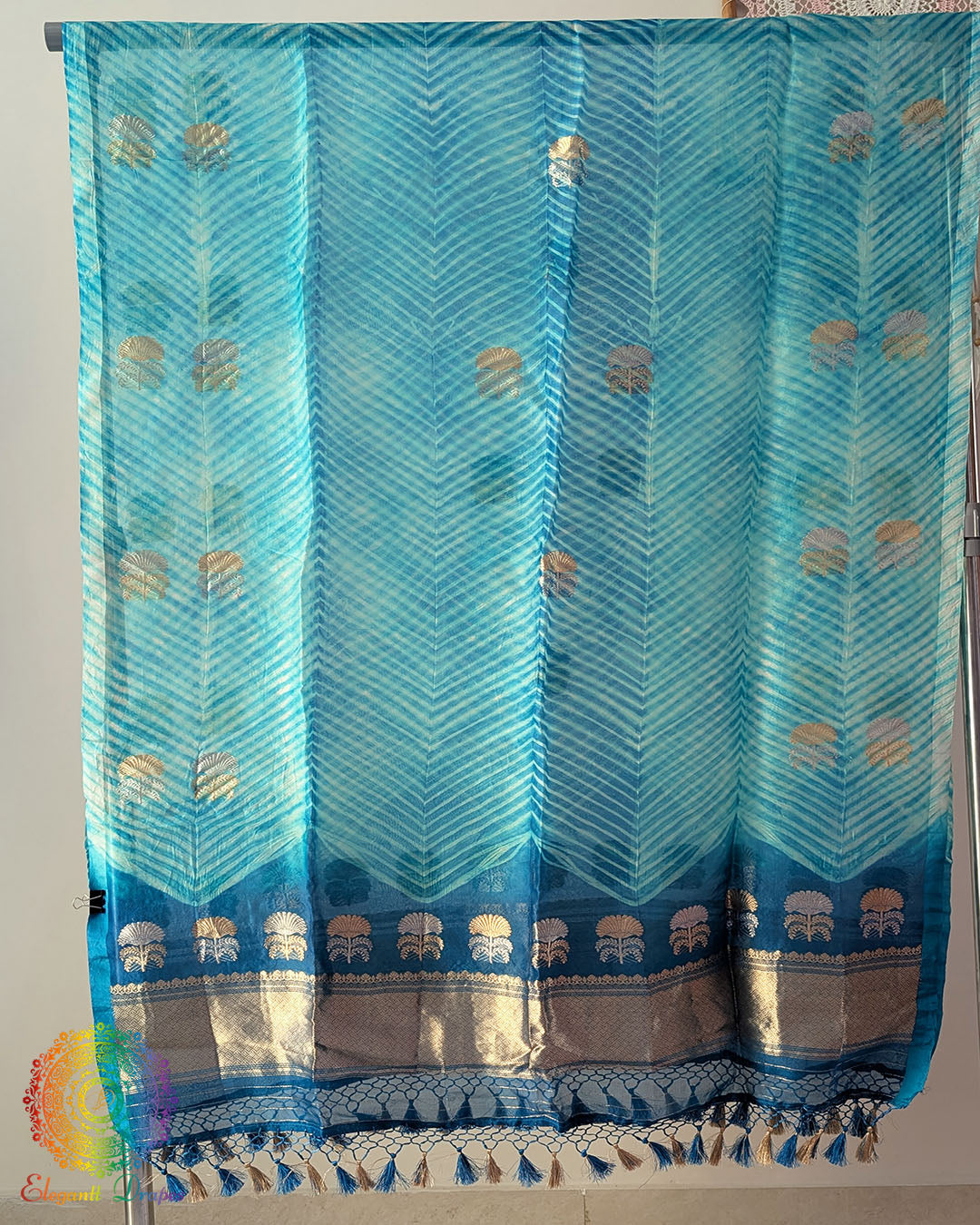 Aqua Blue Kora Silk Arashi Shibori Dupatta detailed view