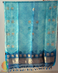 Aqua Blue Kora Silk Arashi Shibori Dupatta detailed view