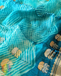Close-up of Banarasi Handloom weave on Aqua Blue Kora Silk Dupatta